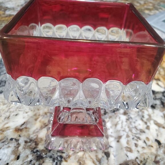 VINTAGE Ruby/Cranberry square footed candy dish - Picture 2 of 4